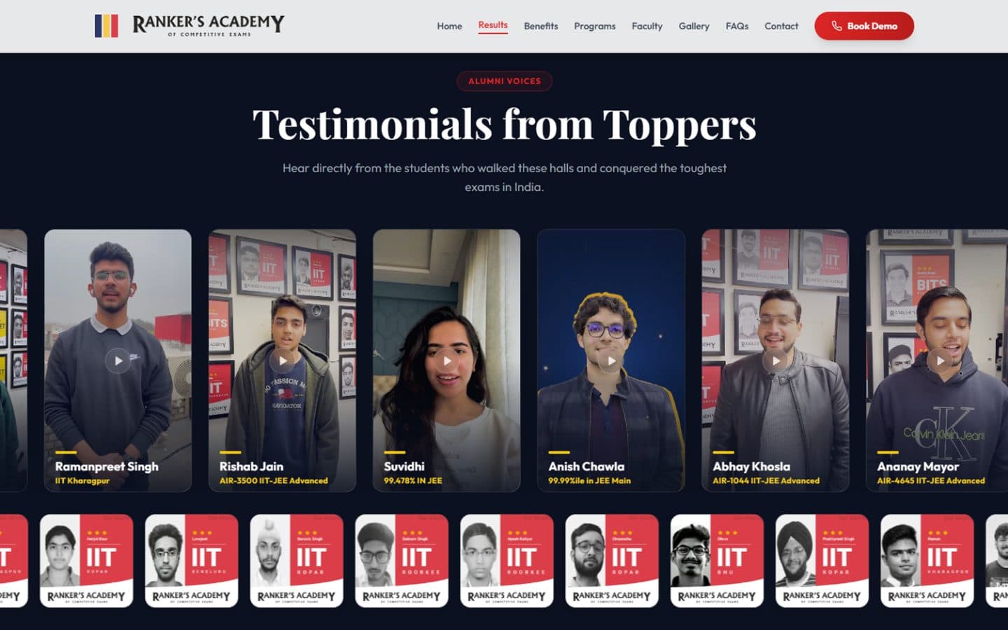 Ranker's Academy — Topper testimonials