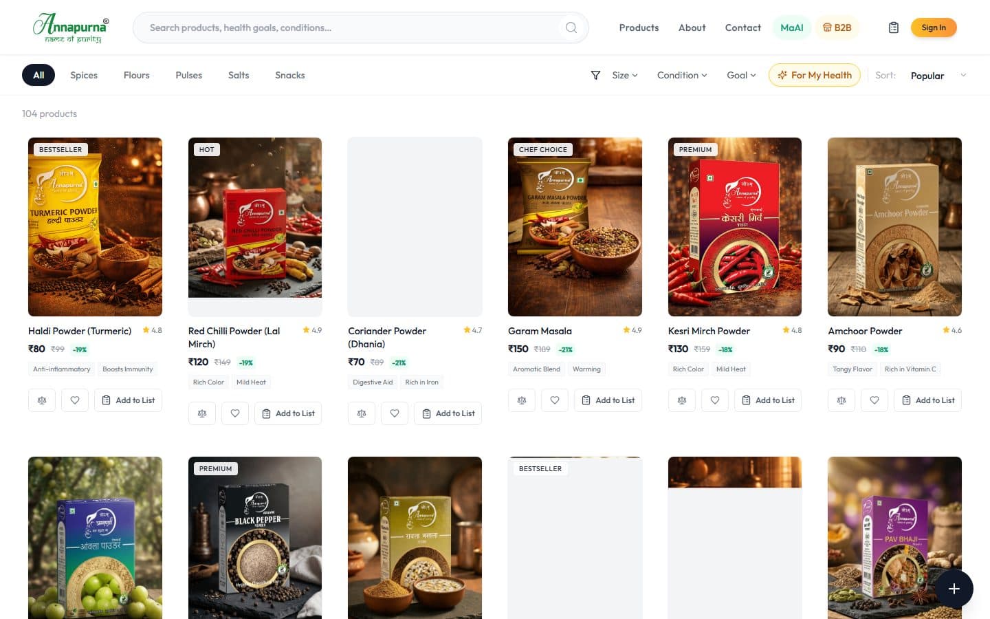 Annapurna Spices — Product catalogue