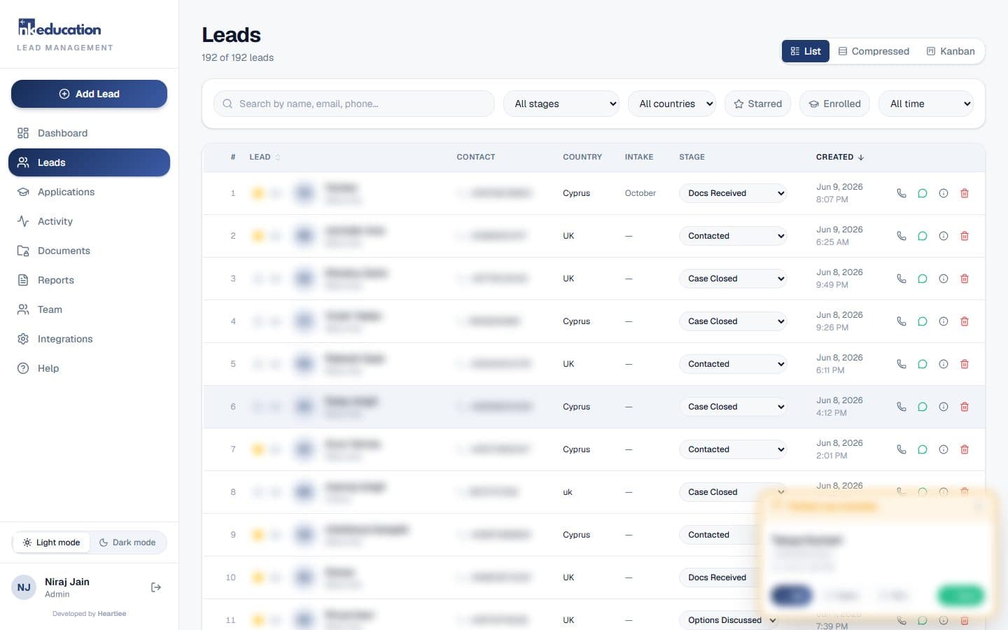 NK Education — Lead Management — Leads desk